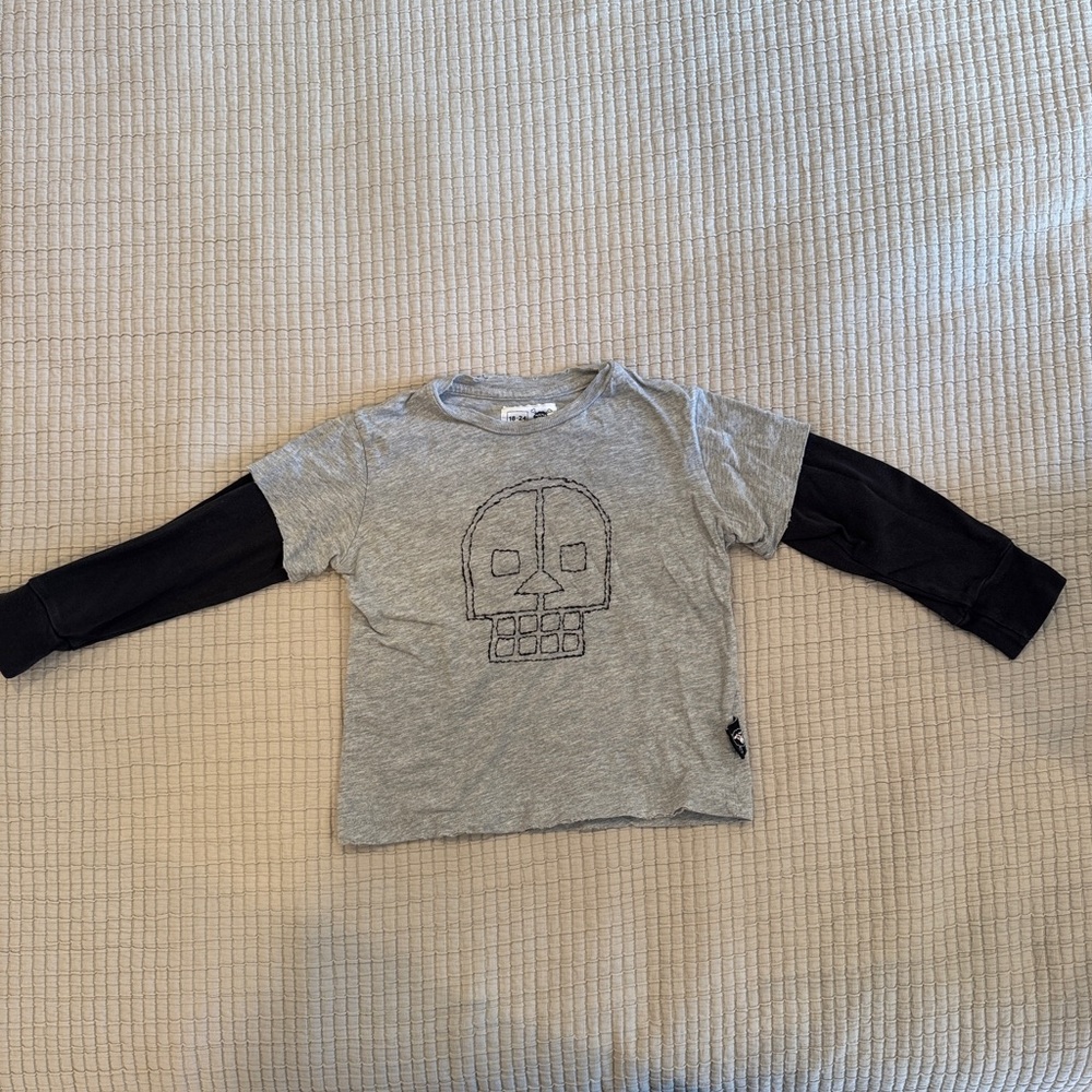 Nununu Black Grey Skull Long Sleeve Tee - 18-24 Months